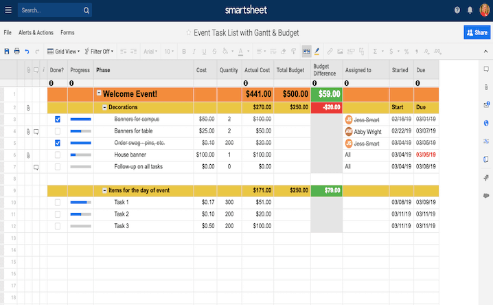 Formatted Event Task List Template