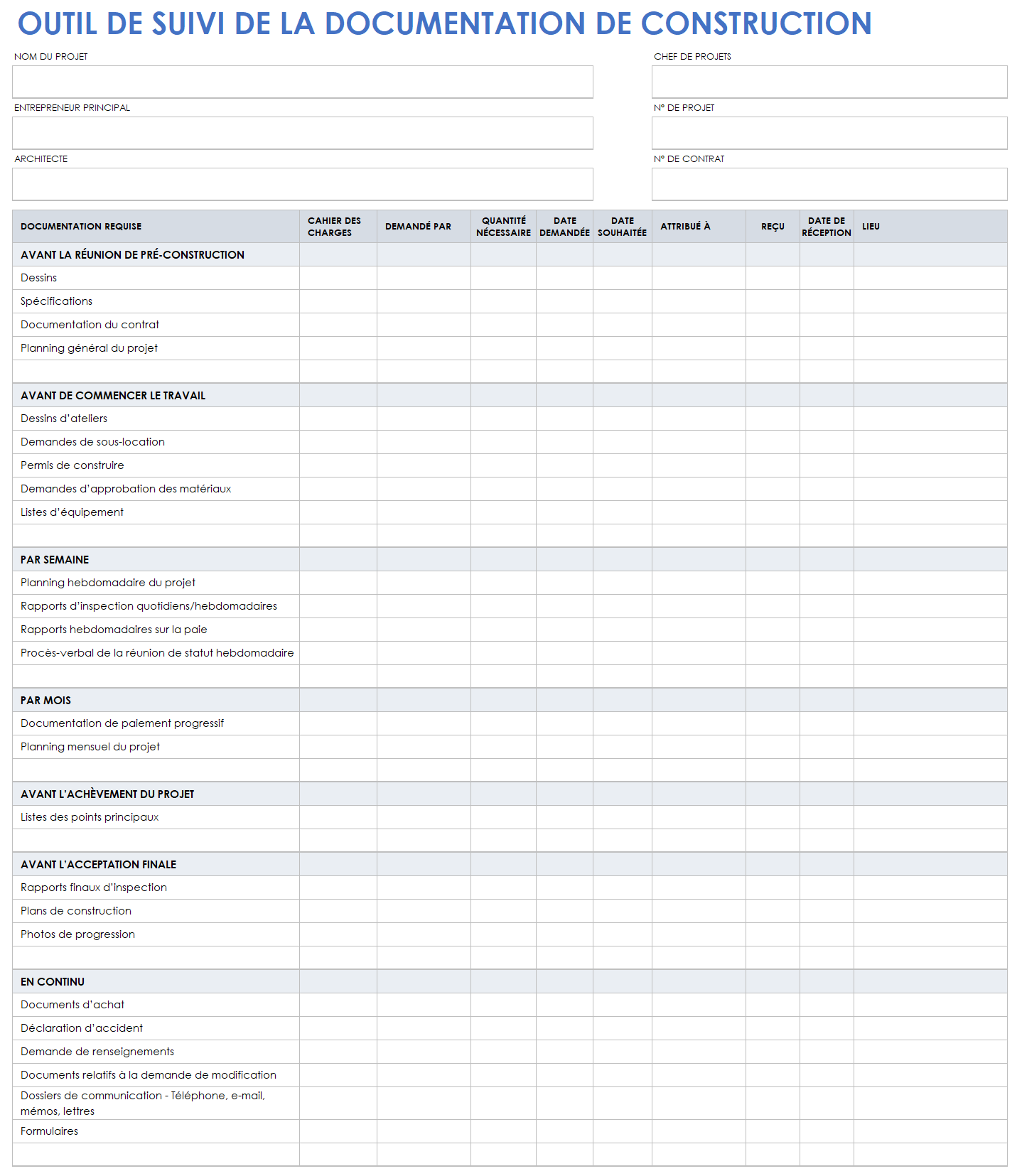 Suivi des documents de construction