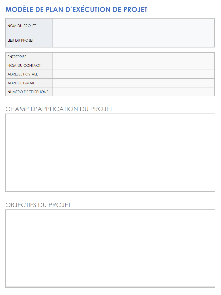  modèle de plan d'exécution de projet