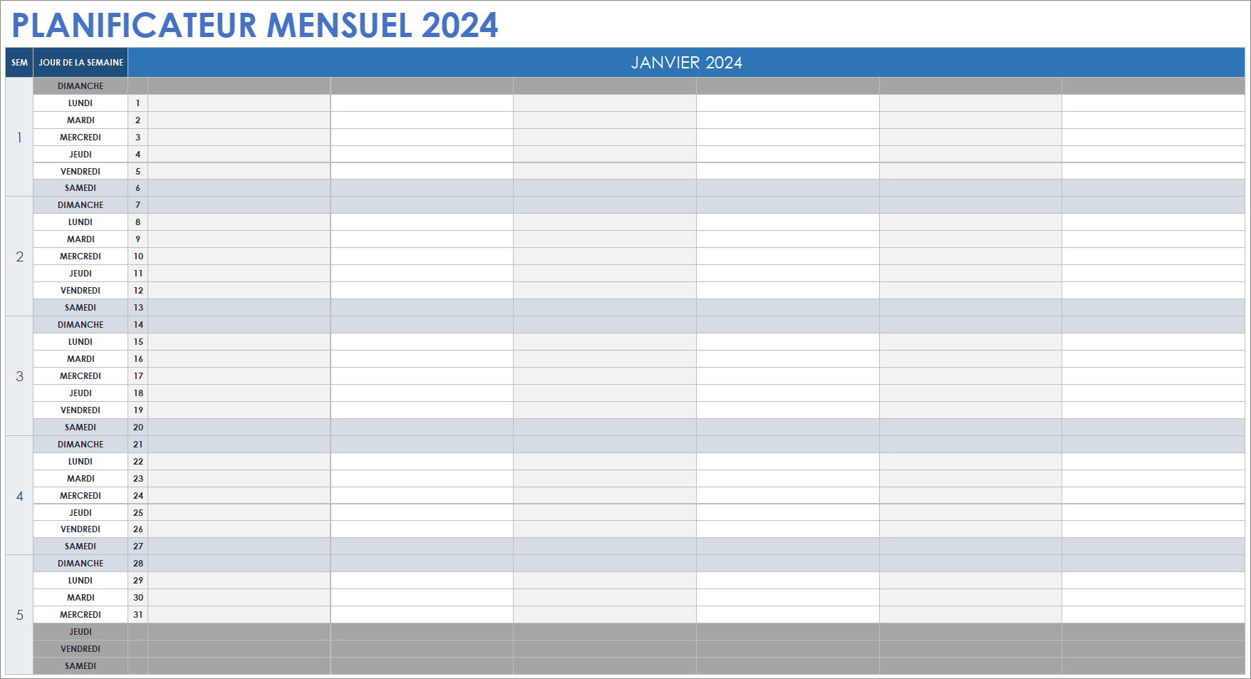  Modèle de planificateur mensuel 2024 Google Sheets