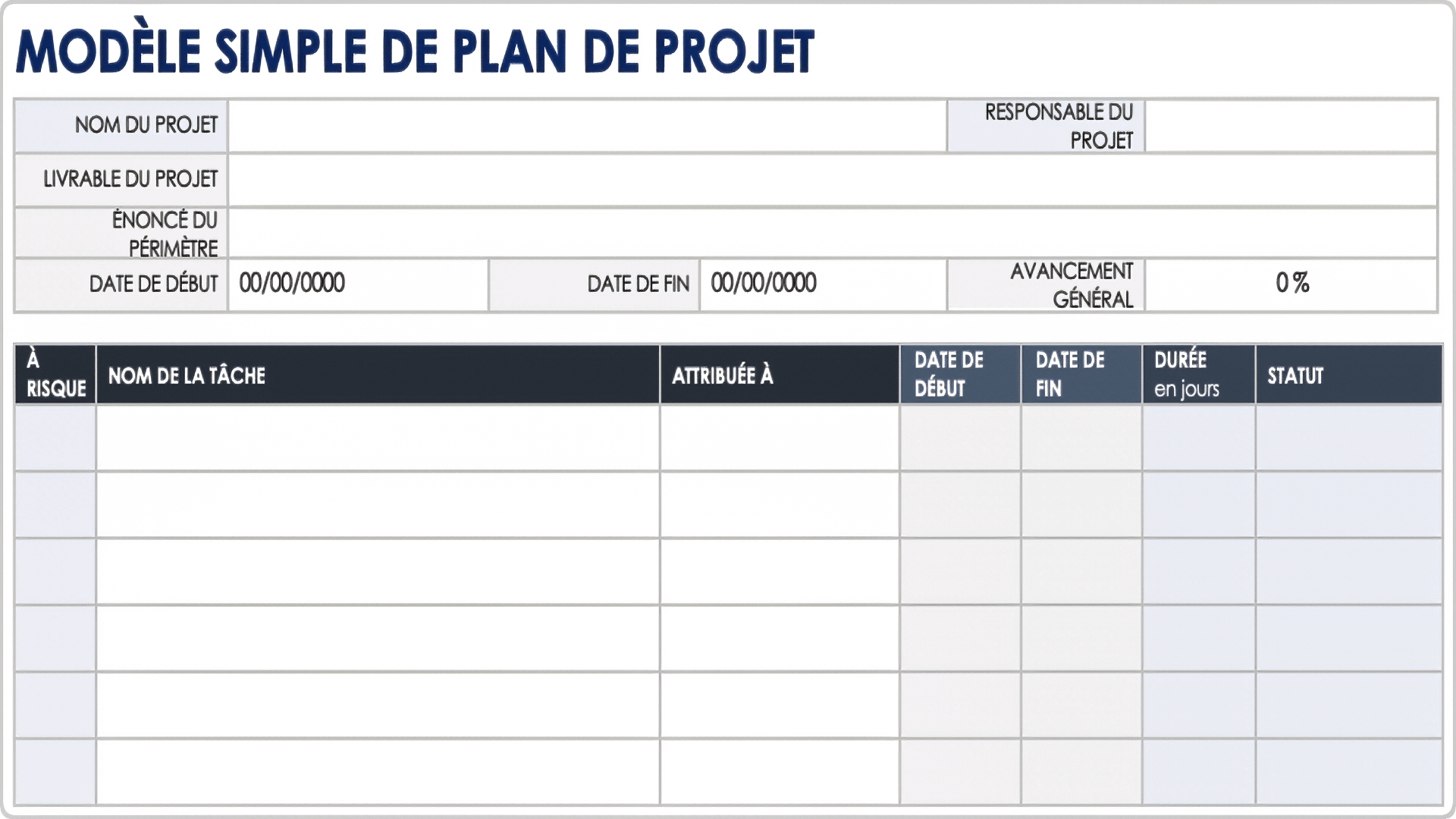  mot de modèle de plan de projet