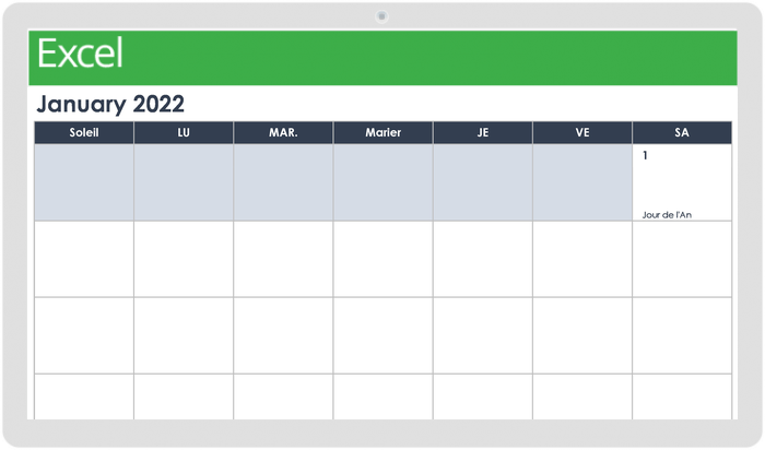 Modèle de paysage de calendrier mensuel imprimable 2022