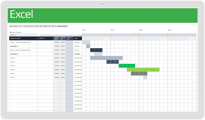 Modèle de calendrier de projet de 4 semaines