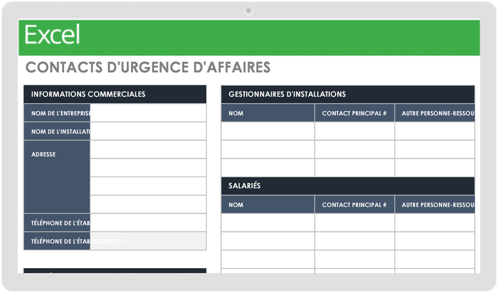 Modèle de liste de contacts d’urgence pour les entreprises