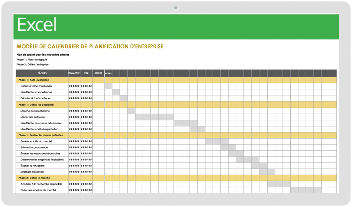 MODÈLE DE CALENDRIER DE PLANIFICATION DES AFFAIRES