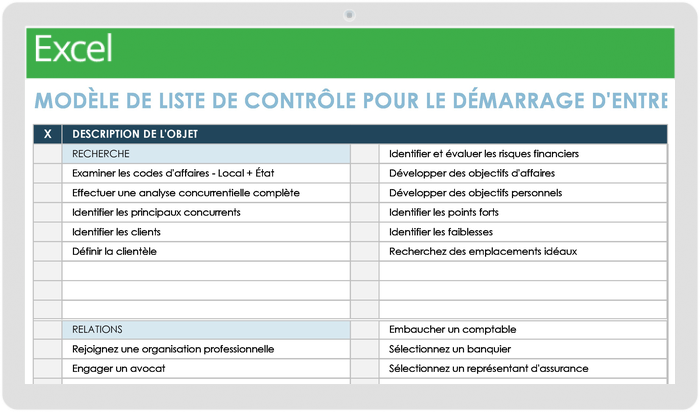 LISTE DE CONTRÔLE POUR LE DÉMARRAGE D'ENTREPRISE