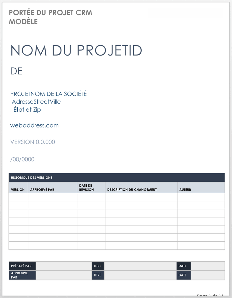 Portée du projet CRM