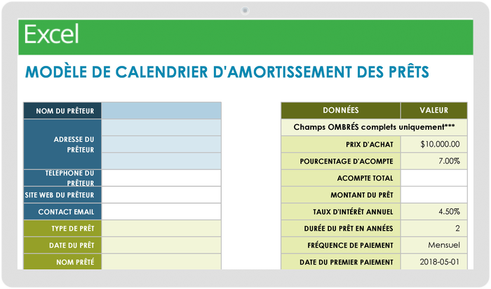 CALENDRIER D'AMORTISSEMENT DU PRÊT