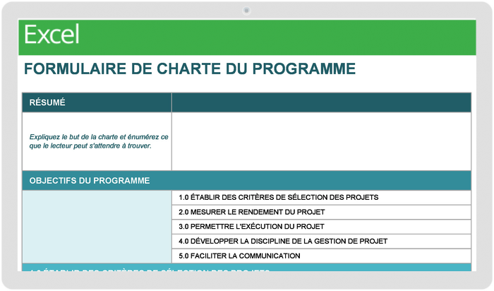 Formulaire de charte du programme