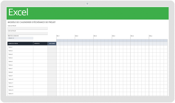 Modèle de calendrier d'échéance du projet