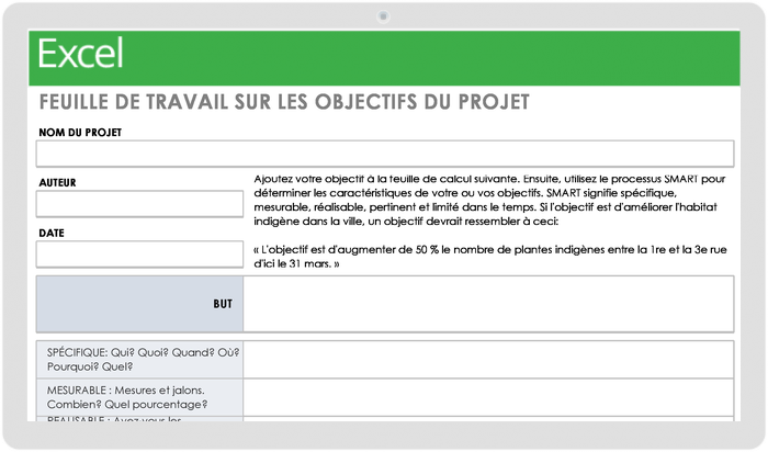 Feuille de travail sur les objectifs du projet