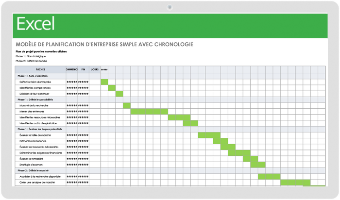 Modèle de planification d'entreprise simple avec chronologie