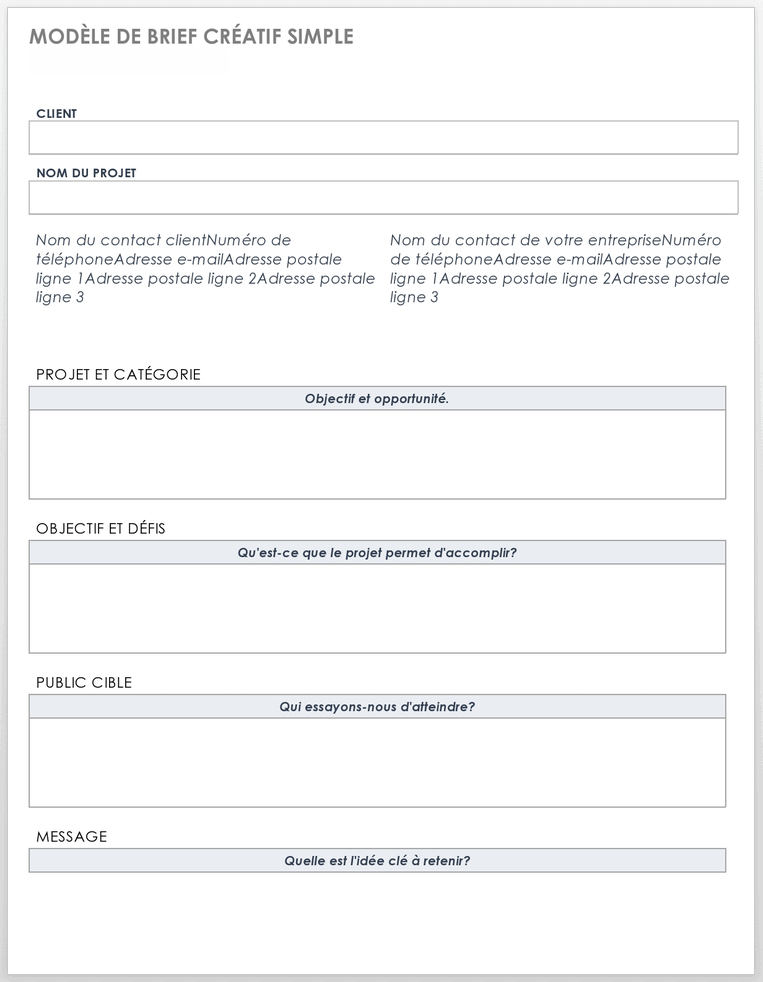 Modèle de brief créatif simple