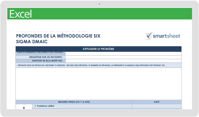 Modèle d'analyse des causes profondes de la méthodologie Six Sigma DMAIC