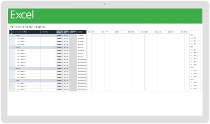  Modèle de calendrier de projet vidéo