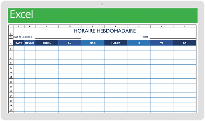 Horaire de travail SUN à SAT 2 sur le modèle de page